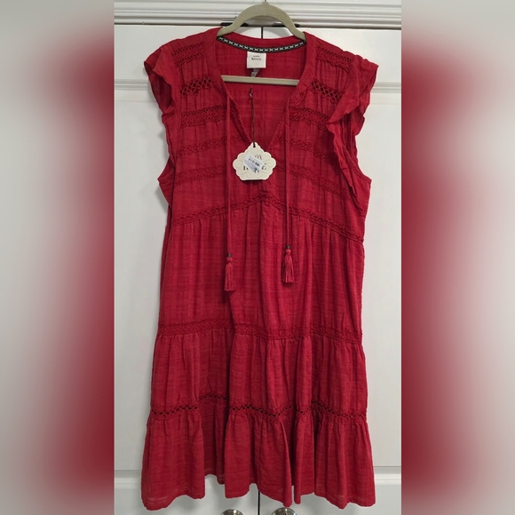 Knox Rose Red Tiered Tassel V-Neck Women's Mini Dress BNWT Size XXL - Picture 3 of 7